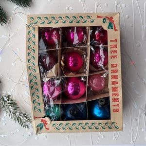 Vintage Christmas Glass Ornaments Box of 12